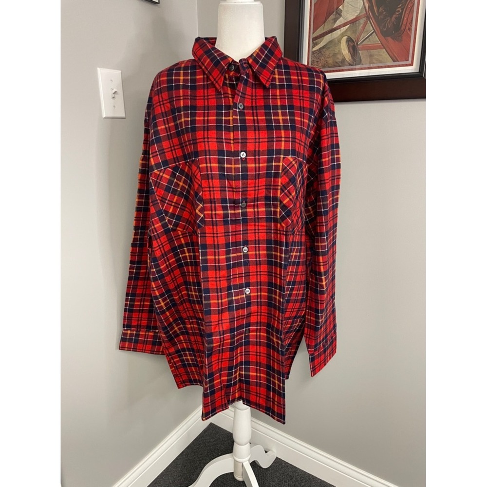 Dickies Vintage Mens Red Lumberjack button down flannel work shirt XXL NWT NOS